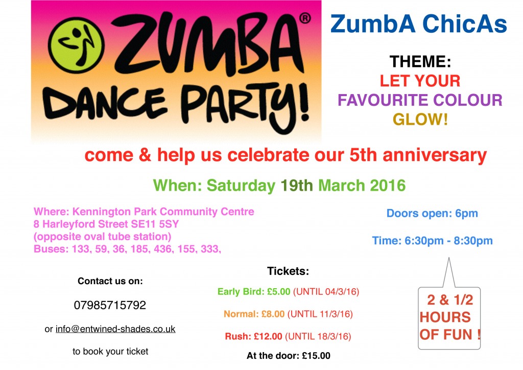 5th zumba anniversary 2016 kennington posters